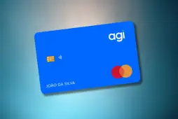 Layout do cartão de crédito Agibank Mastercard Internacional em um fundo azul